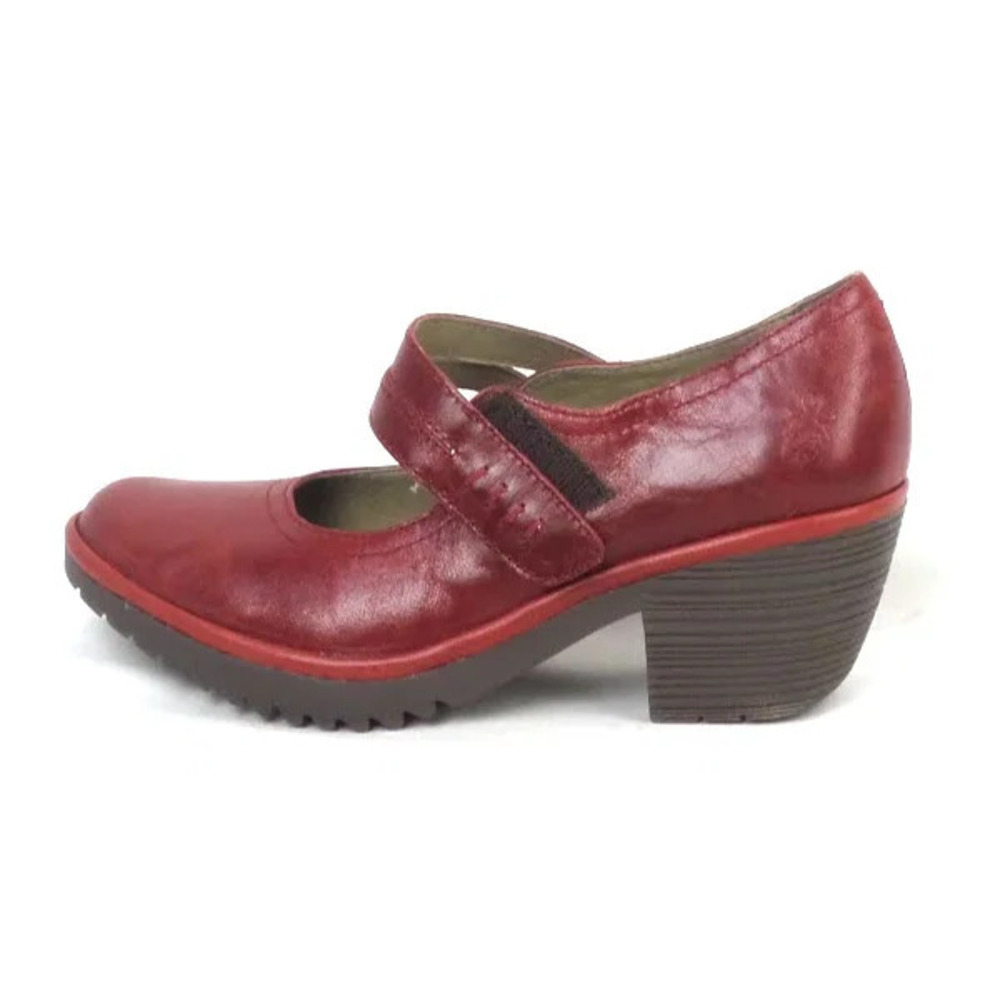 FLY London Leather Mary Jane Heels Woka Red - Wide - Picture 3 of 5